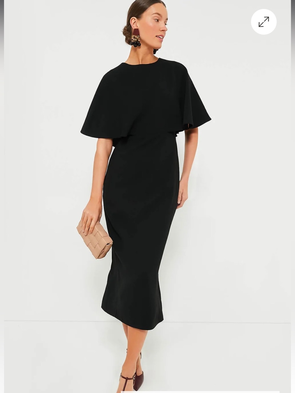 Tuckernuck Black Elegant Cape Leah Cocktail Minimalist Midi Dress NWT Sz 14